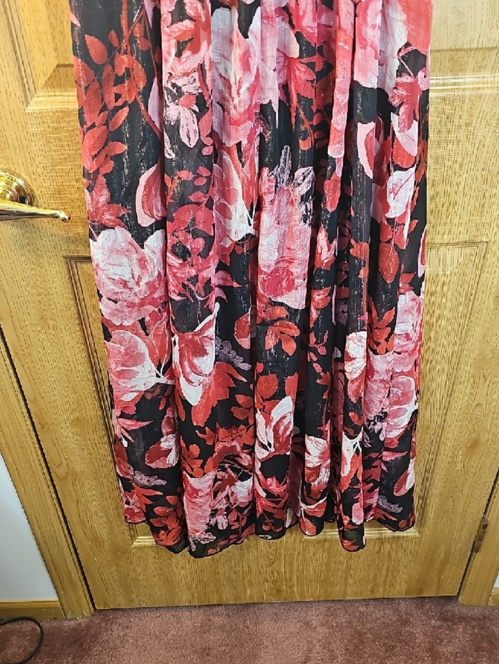 Sleeveless Black Maxi Dress with Pink & Red Floral Print - Picture 10 of 11